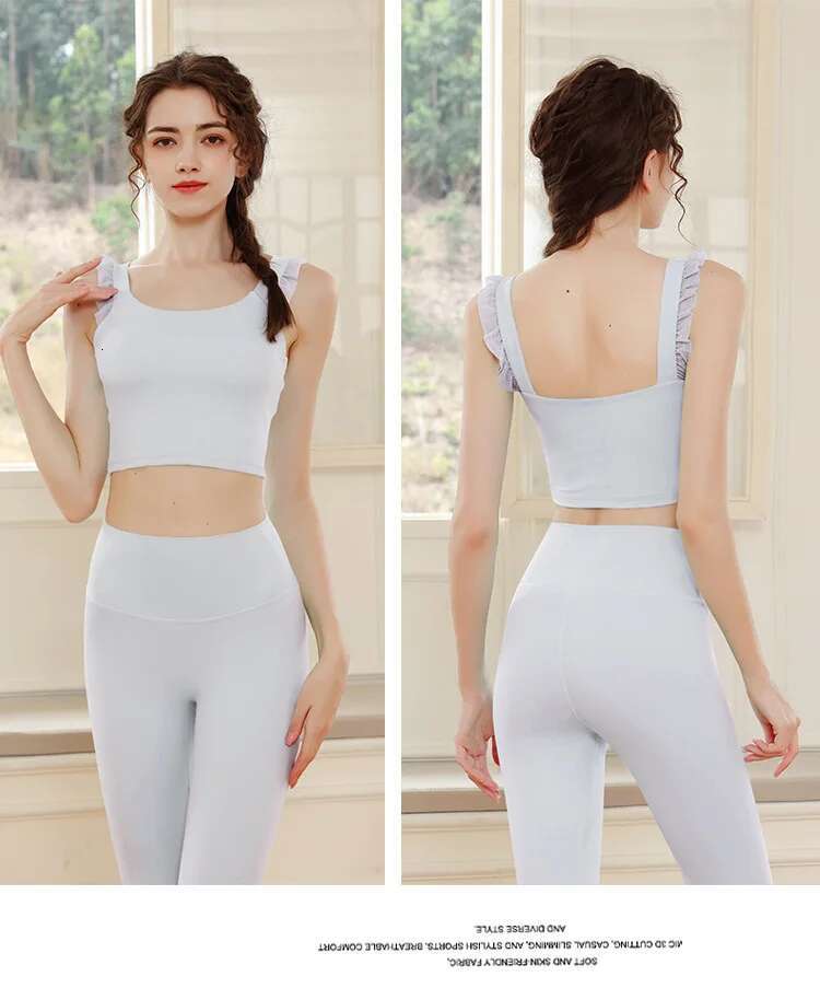 Yoga Sets Shockproof Bra With Lotus Hem High Waist Push Up Leggings Two Pieces Sports Suits Activewear Tracksuits