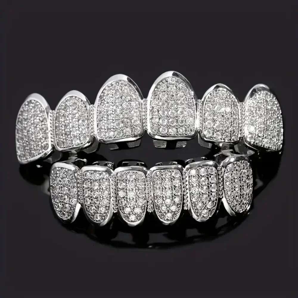 Grillz Set for Unisex Top Bottom Mouth Sier Color Teeth Grills Tooth Cap Removable Dental Fashion Body Jewelry