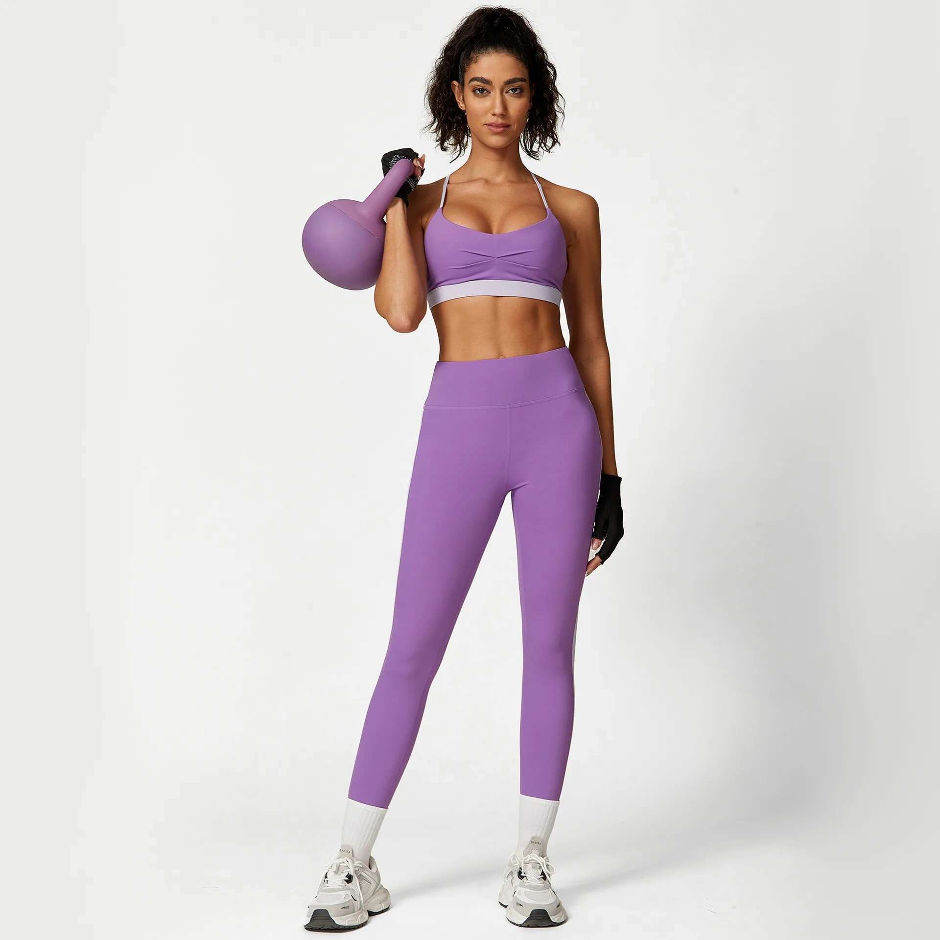 2 Pieces Yoga Sets Contrast Color Gym Tracksuits Pilates Fiess Clothing Women Shockproof Bra&Hip Up Leggings Activewear