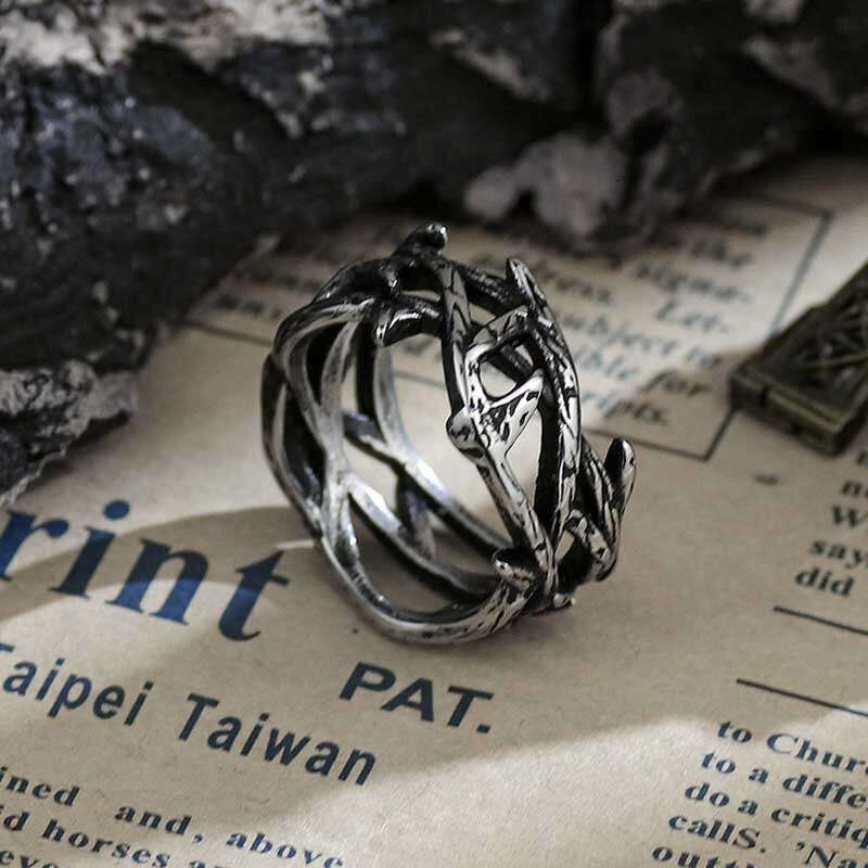 Feiyu Personality Thorn Vine Men's Punk Fashion Handmade Silver Daily Versatile Leisure Ring