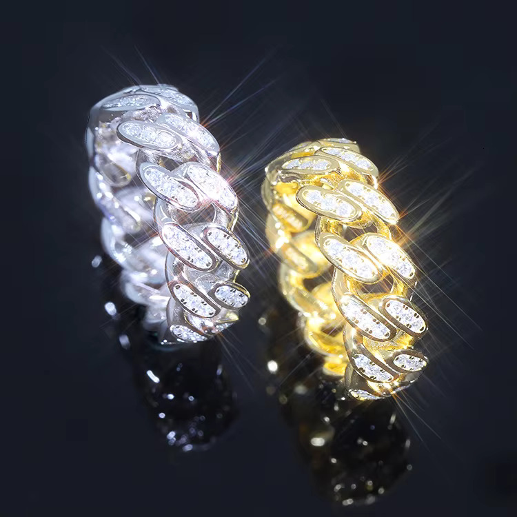 RTS Hiphop Jewelry Diamond Rings 925 Sterling Silver Gold Plated VVS Moissanite Ring Fine Jewelry Rings for Men Women