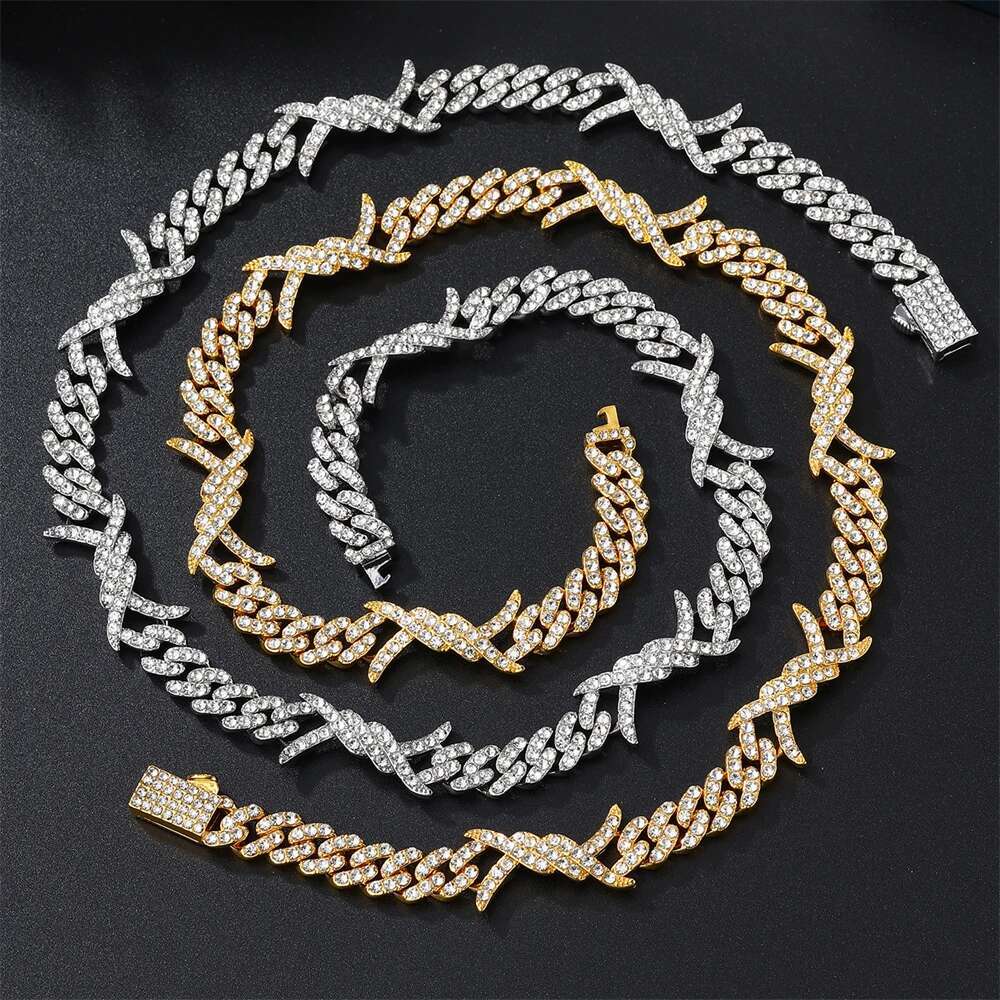 Hip Pop 15MM Thorns Cuban For Men Women Gold/Sier Color Copper Full Of Iced Out Cubic Zircon Necklace Fashion Jewelry
