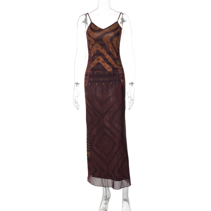 Women's New4 Summer New Product Fashionable Printed Sexy V-Neck Bareback Slimming Strap Dress For Women