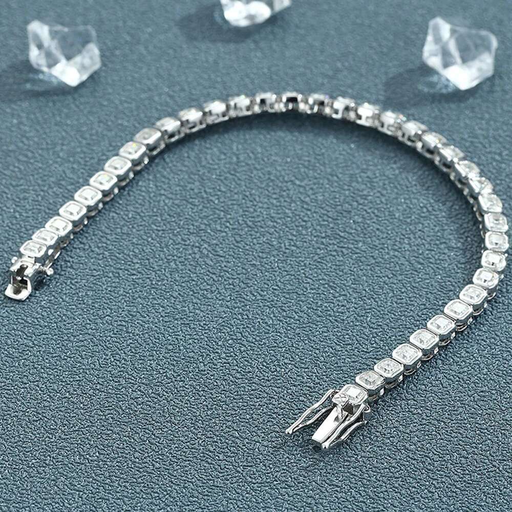 3x3mm Asscher Cut Full Moissanite Tennis for Women Men Sterg Sier Lab Dia GRA Certified Bracelet Jewelry
