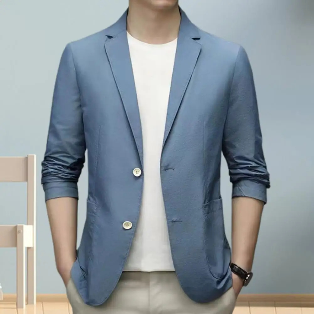 Mens Blazers Formal Summer Suit Coat Business Lapel Long Sleeves Double Buttons Anti-wrinkle Solid Cardigan Loose Work Jacket 250228