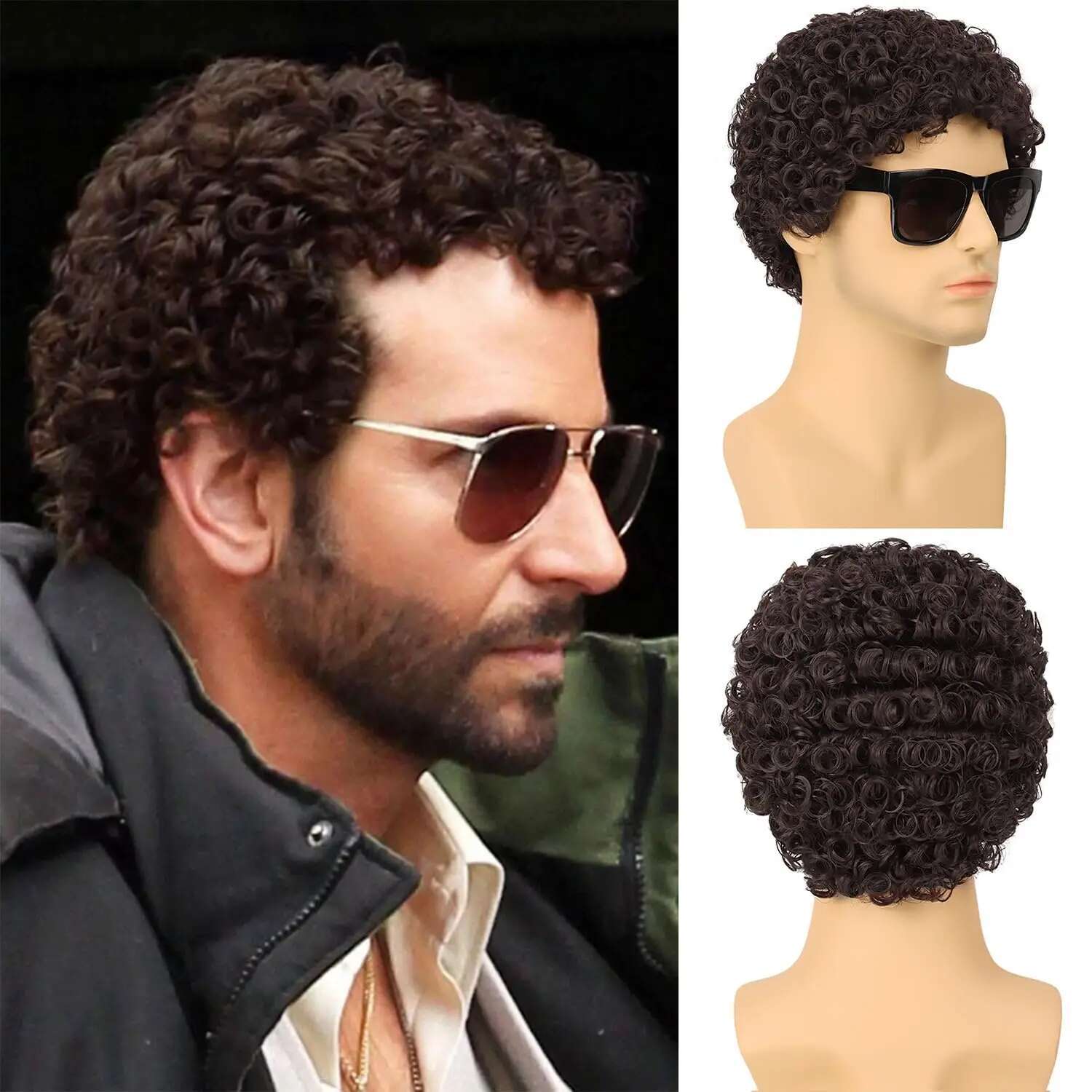 Synthetic Man Short Curly Afro Male 70S 80S Disco Rocker Wig Halloween Cosplay Fancy Wigs For Daily Party Costume