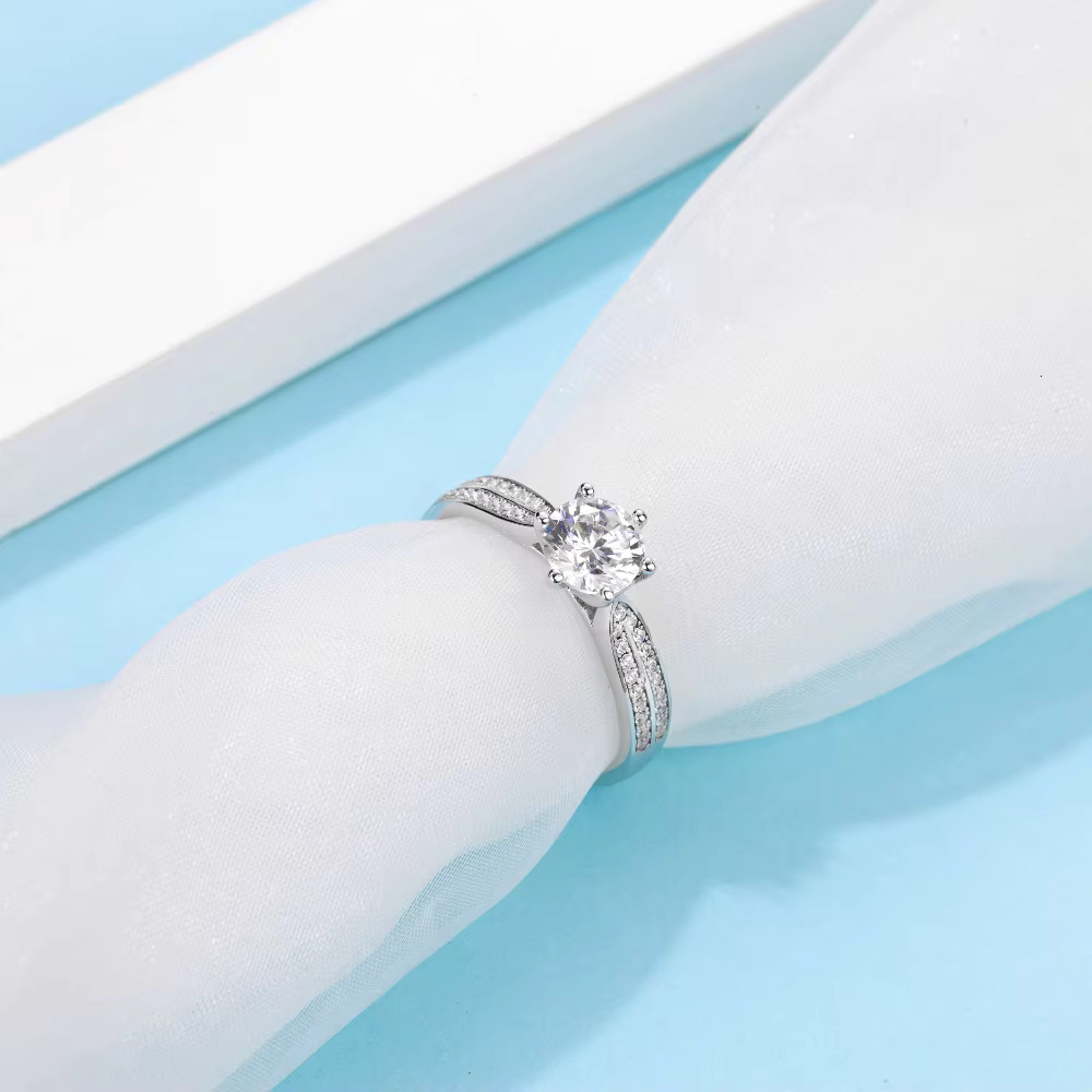 Elegant pure sier 1ct engagement with rhodium plated silica for women's commitment ring