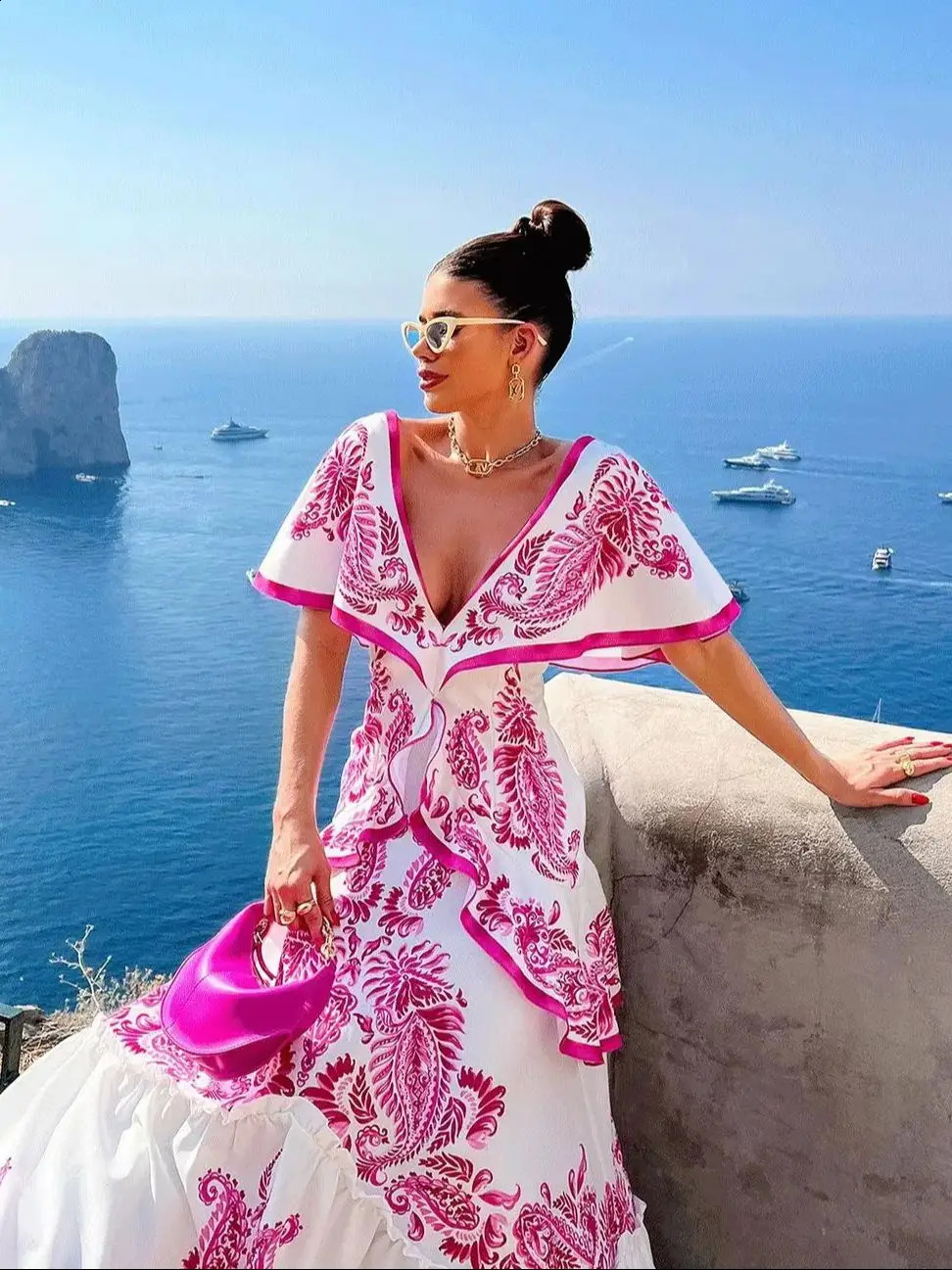 Shadow Cap Midi Dresses Women Cloak Sleeves Dress V Neck Halter Boho Summer Party Evening Female Dresses Summer Dress 250226