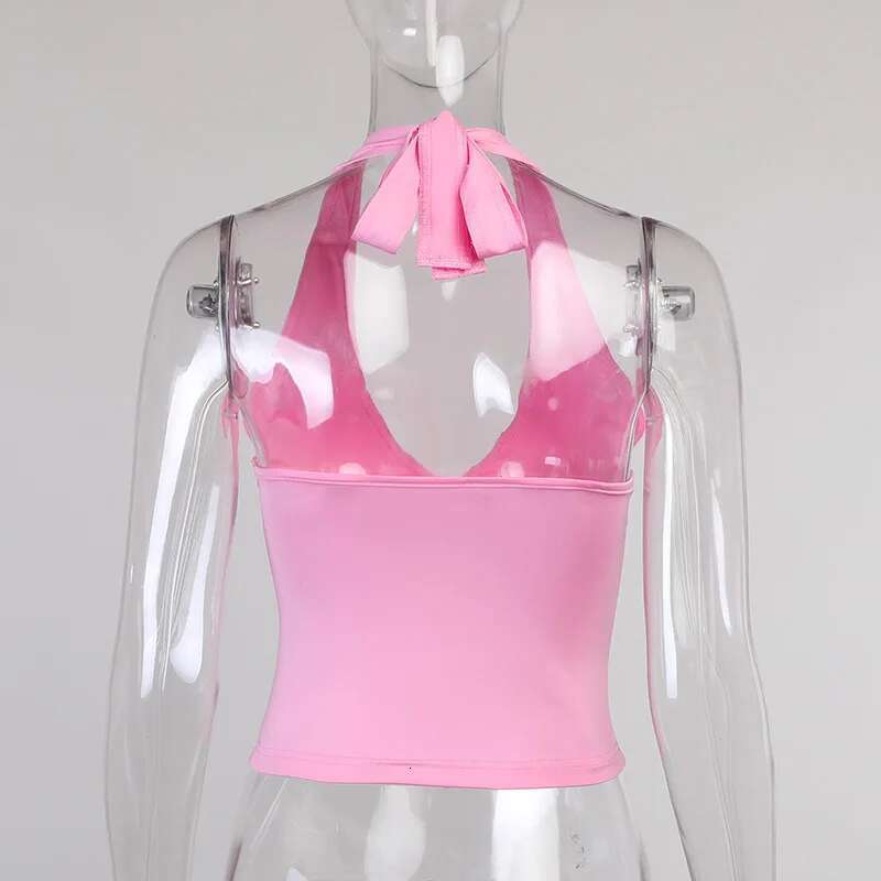 Camisole Summer Halter Tank Top Women V-Neck Sexy Tanks Camis Skinny Backless Pink Corset Tee Shirt Femme Tops WomanT-shirt