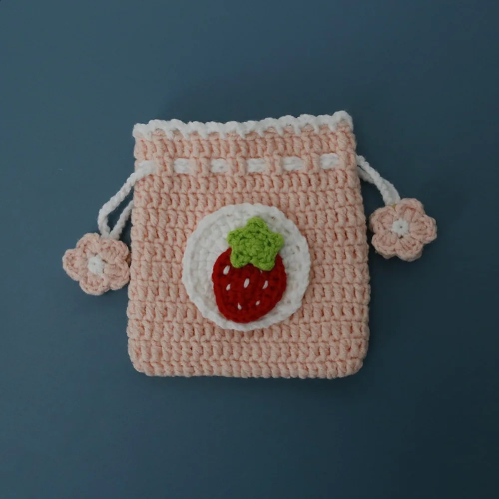 Sweet HandWoven Coin Bag Knitted Wool Crochet Mini Change Pocket Finished Children Cute Convenient 250227