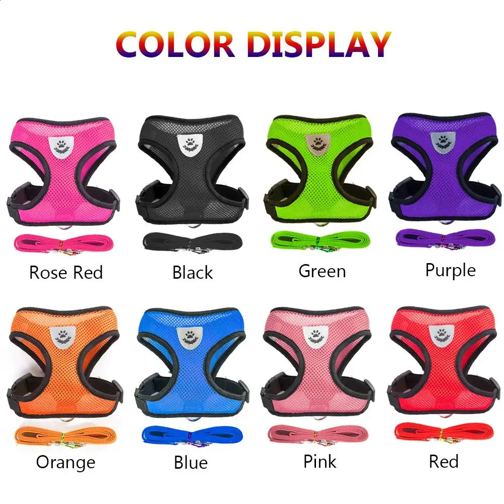 Breathable Fabric Mesh Dog Leash Soft Comfortable Pet Harness Puppy Cat Vest Collar Pet Supplies For Chihuahua Pug Bulldog 250224