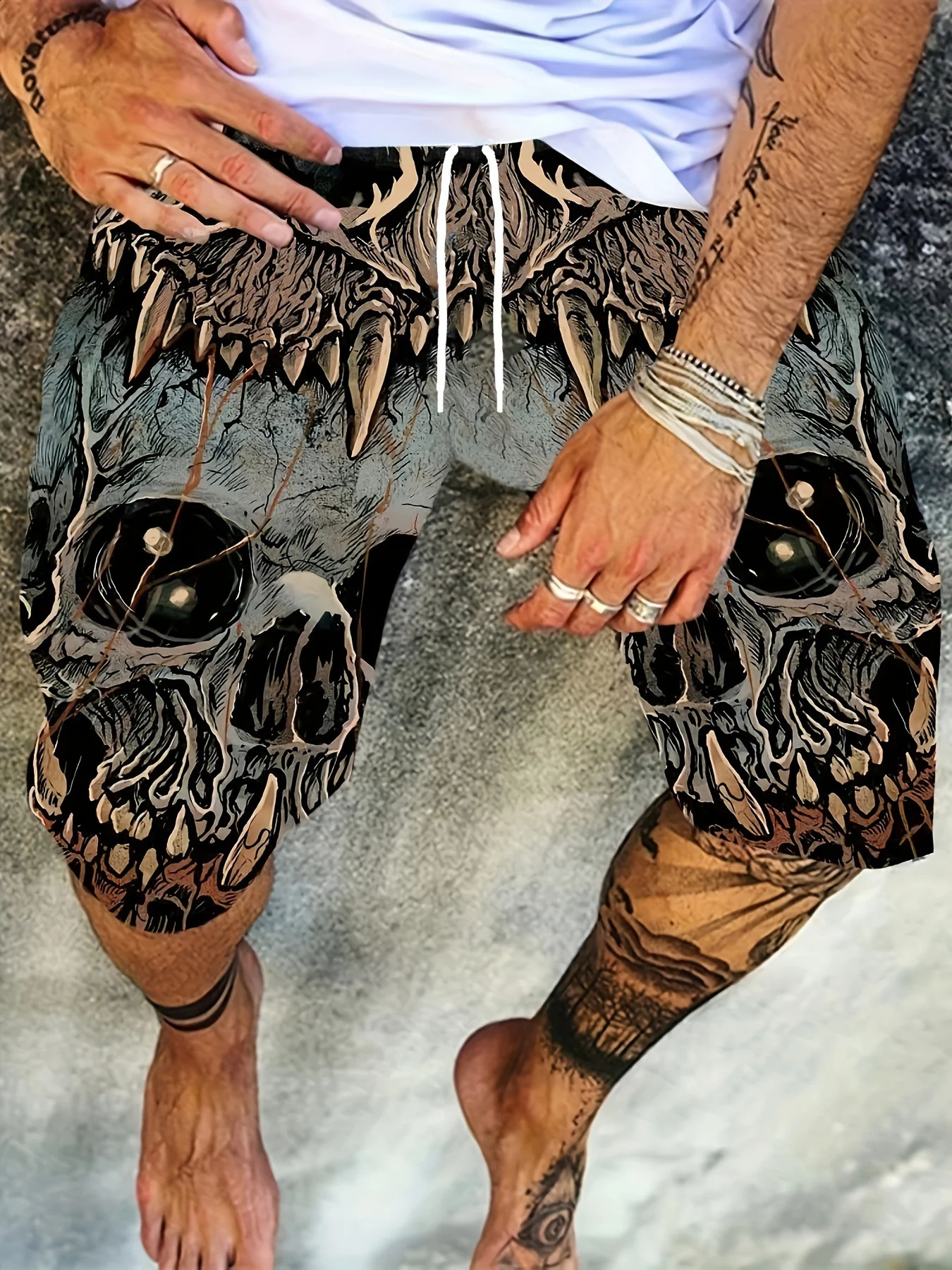Fashionable3D printed skull print mens summer trendy cool soft beach loose shorts casual polyester fiber breathable shortsS5XL 250225