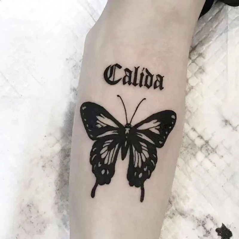 10PCS Butterfly Tattoo for Woman Black Flower Sketch Sticker Rose Blossom Temporary Waterproof 250219