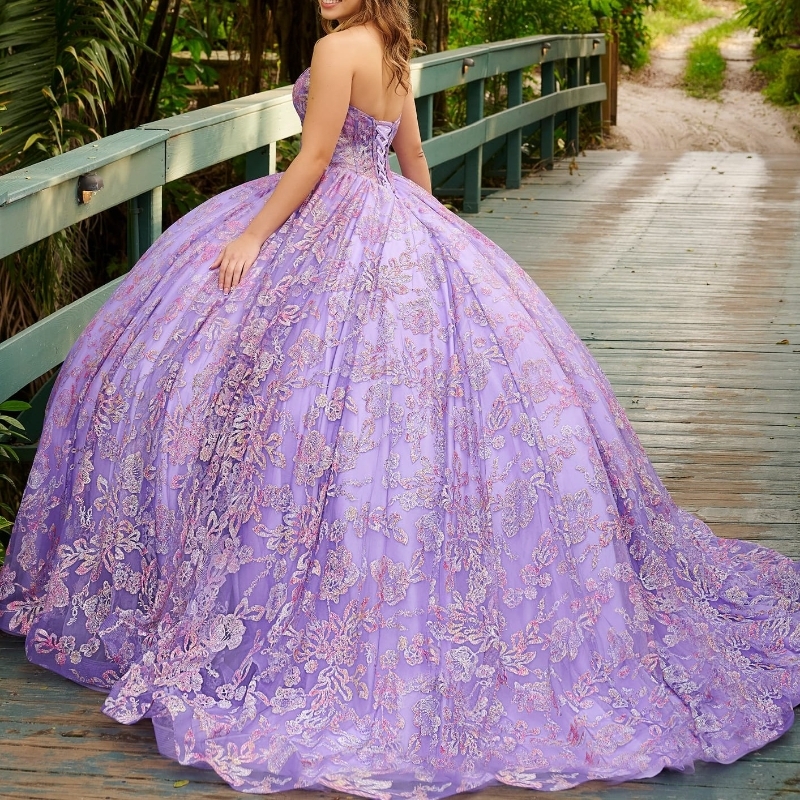Lilac Shiny Quinceanera Dresses Ball Gown Off The Shoulder Sequin Applique Lace Beads Corset Tull Party Birthday Sweet 16 Vestidos 15 Anos