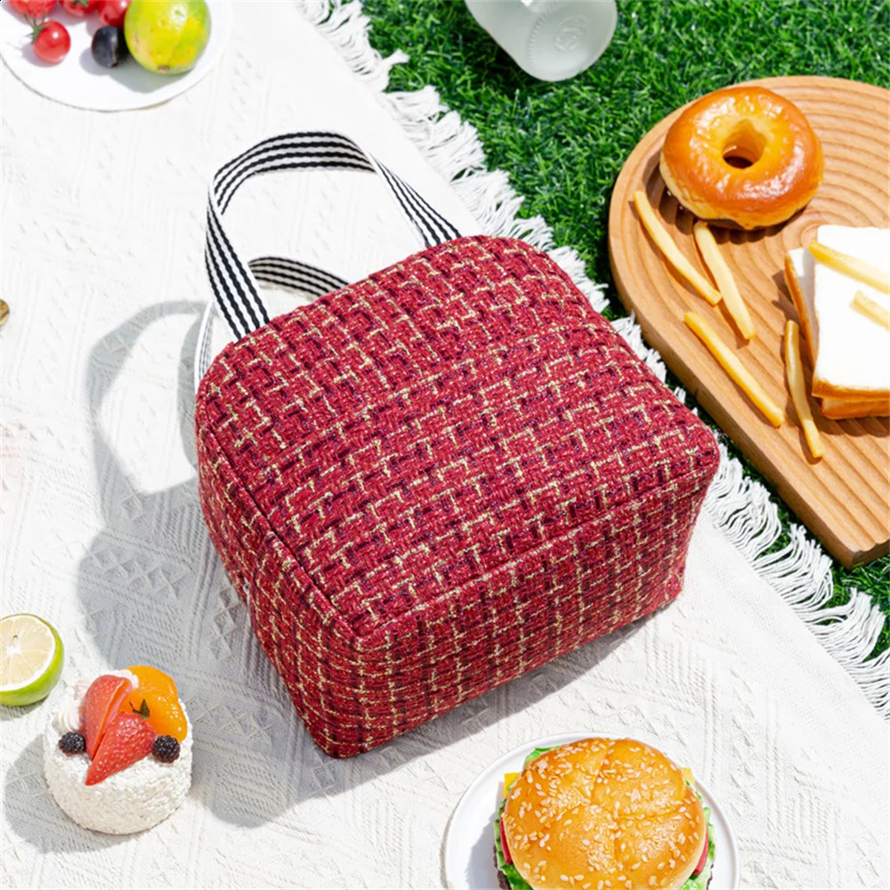 Portable bento bag thermal insulation canvas lunch bag school work lunch bag fresh cooler bag picnic ice storage bag 250228