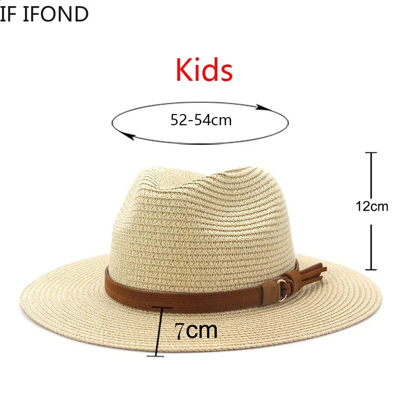 Small 52-54cm Kids Hats For Boys Girls Summer Sun Protection Beach Straw Hats Outdoor Holiday Panama Jazz Hat Sombreros De Mujer 250227
