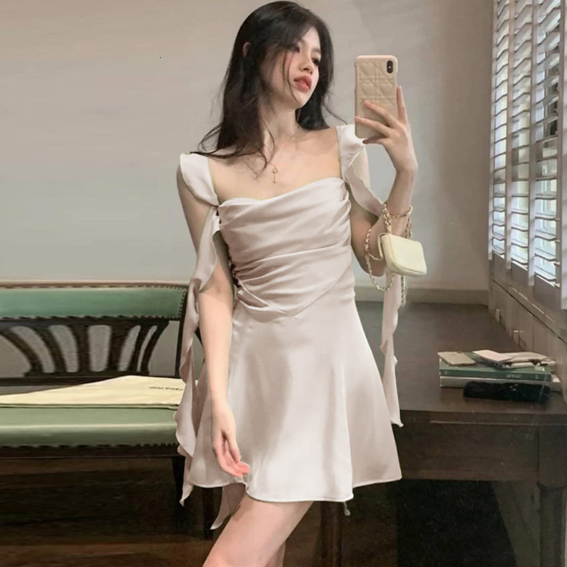 Women's New4 Summer New Fashion Sexy Open Back Ribbon Solid Color Dress