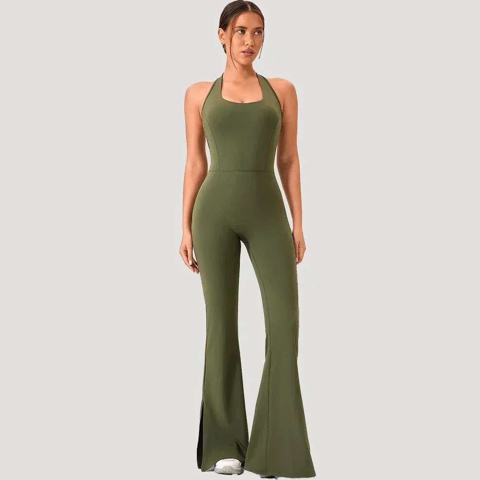 Flared Jumpsuits Women Sportswear Sports Overalls 2024 Tracksuit Woman Gym Set Ropa De Yoga Clothes Monos Largos Green Black XXL