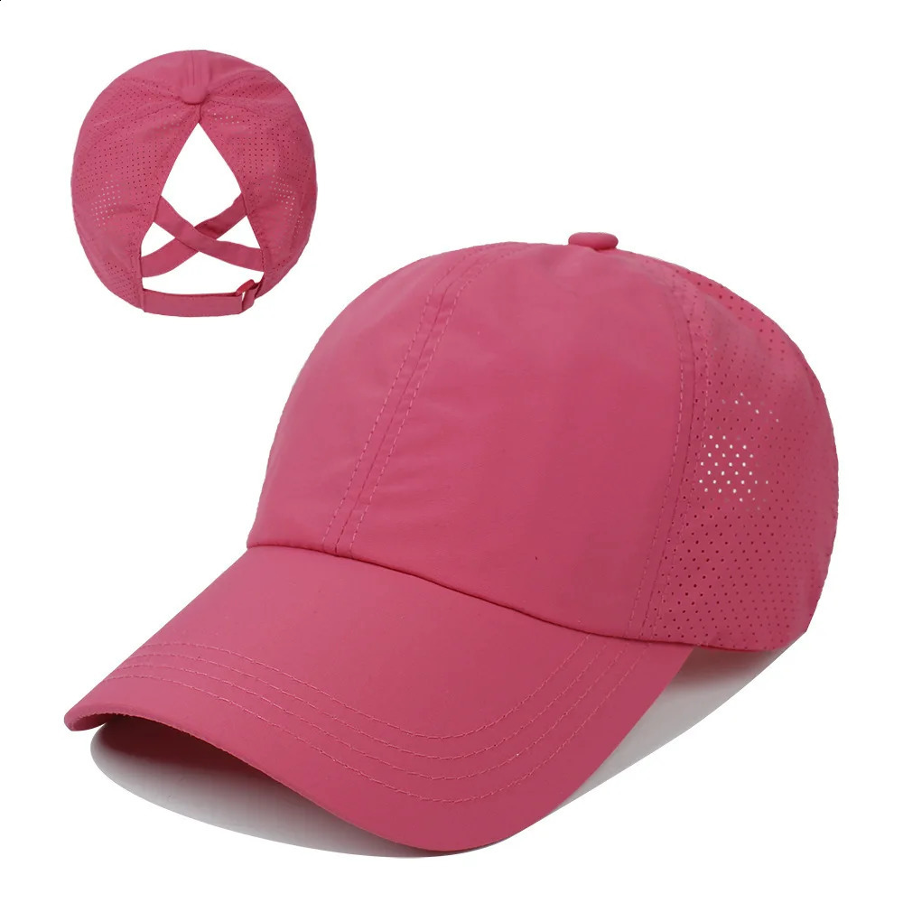 Summer Solid Color Baseball Cap Womens Athleisure Cross tail Hat Mesh QuickDrying Visor 250228