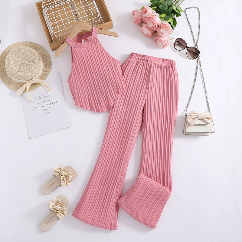 Girls Summer New Pink Sleeveless Top + Pink Pants Stylish Birthday Party Vacation Holiday Daily Casual Sweet Two Piece Set D264