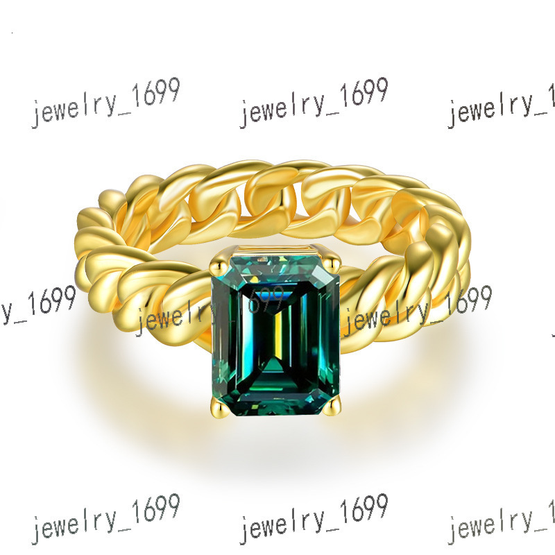 Wholesale Fashion Hip Hop Jewelry Solitaire Rings 925 Silver Emerald Cut Moissanite Diamond Cuban Rings 3Ct for Men Women