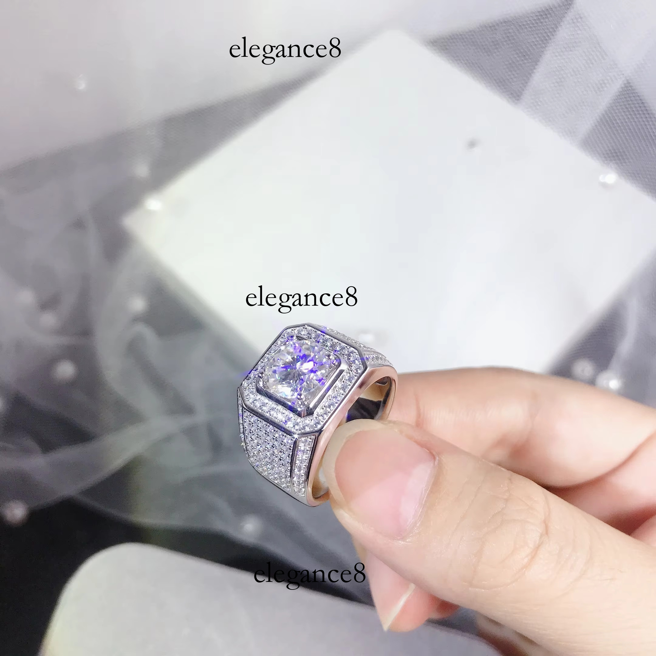 1CT 2CT 3CT 5CT gra vvs men's white gold electroplating ice out Moissanite ring pure sier hip-hop