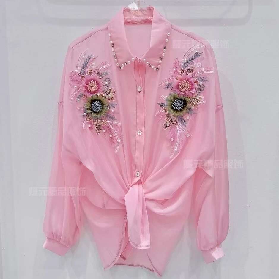 3D Wer Sun Protection Shirt Cardigan Women Heavy Industry Beads Dia-Embedded Blouse Sweet Loose Top