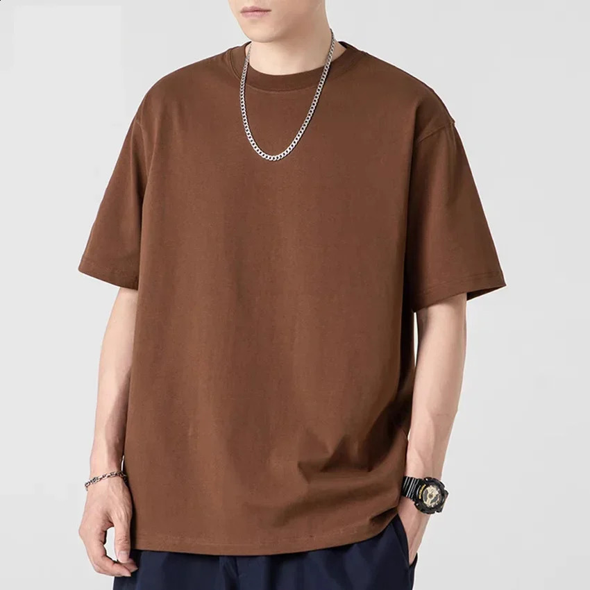 Summer 100%Cotton T Shirts Men Casual Short Sleeve Cotton Crew Neck Soft Plain T-Shirt Mens Loose Fit Tee Shirt Tops 250225