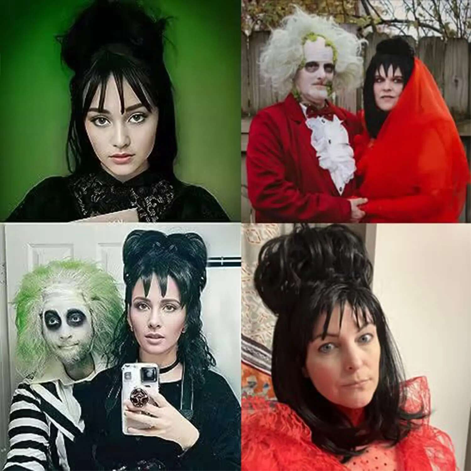 Black Cosplay Wig With Bun Synthetic Bride Costumes,Halloween Costume For Lydia Deetz Wigs For Women