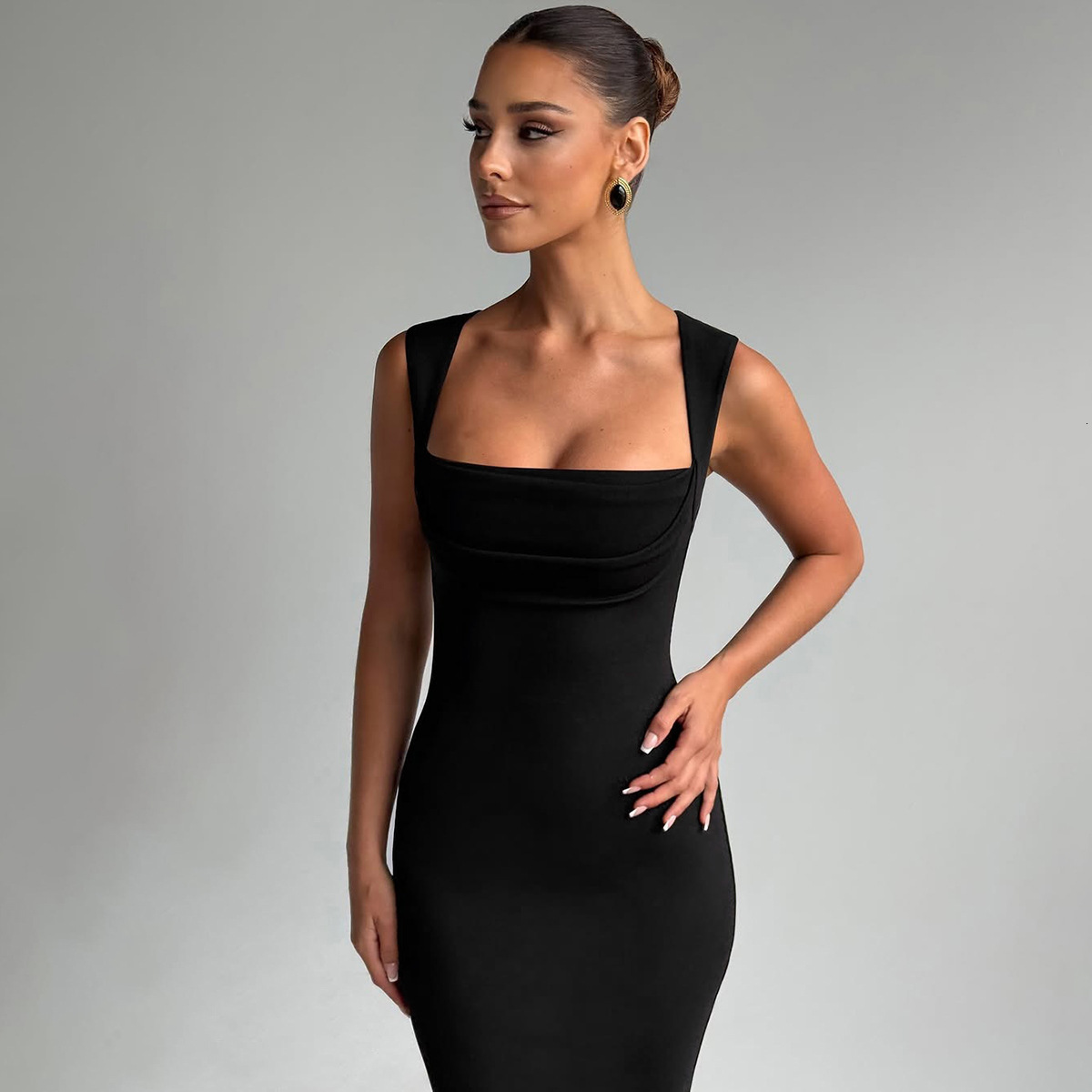 Women's Clothing 2025 Spring/Summer New Product Fashionable Temperament Slim Fit Square Neck Sleeveless Waist Cinching Slimming Dress