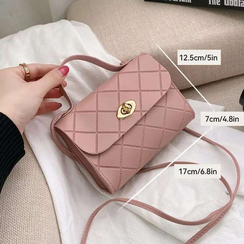 Solid Color Multifunctional Women's Handbag Ring Striped Square Women's Small Handbag Fashionable Round Lock Trendy Shoulder Bag