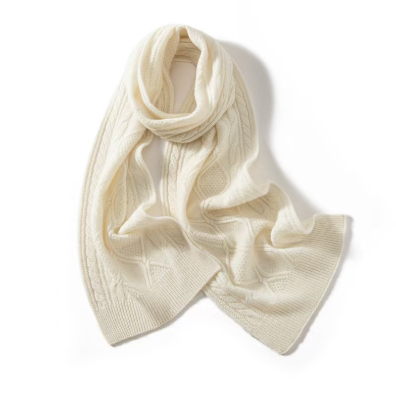 K034 Cashmere scarf for women, solid color cable neck gaiter, warm fashion, thickened and lengthened knitted scarf, simple and versatile neck scarf