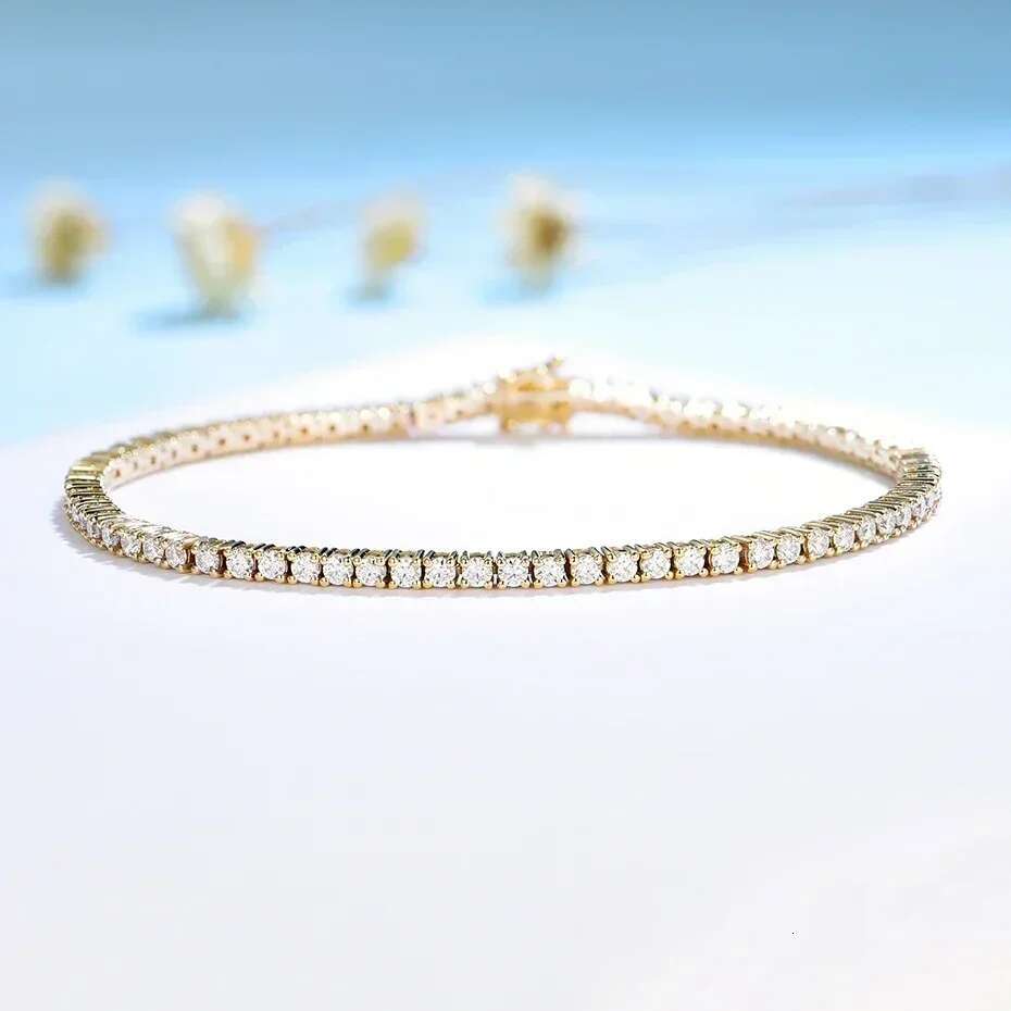 Kuololit Women Solid 14K 10K Yellow Gold GRA Moissanite Tennis Bracelet for Engagement Christmas Gifts