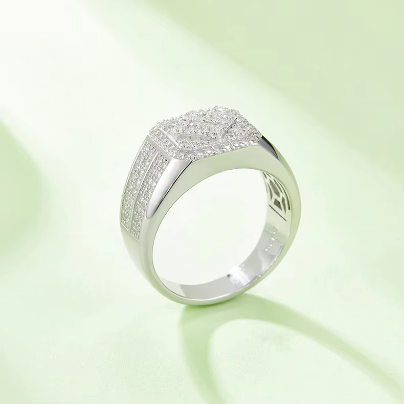 Pure silver chilled moissanite hip-hop rock ring men's gift