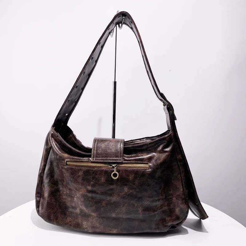 Moto & Biker Bags For Womens Designer Handbags And Purses New In PU Vintage Oil Wax Leather Belt Wide Strap Shoulder