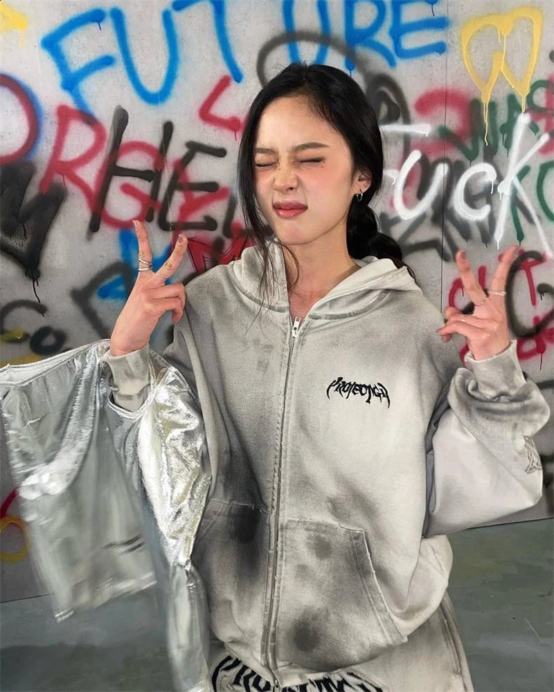 High Quality Project G/R American Vintage High Street Vibe Style Loose Tie Dyed Zipper Hoodie Coat Trendy Mens Street Hip Hop 250226