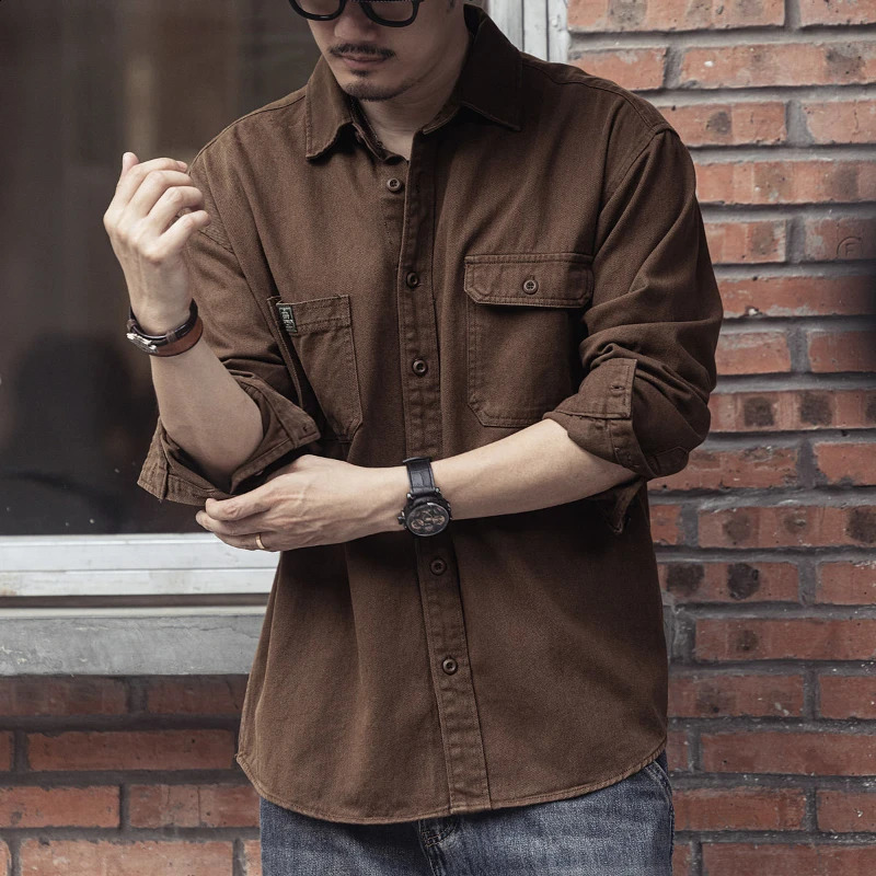 Spring Autumn Fashion Turn-down Collar Long Sleeve Solid Color Blouse Mens Clothing Loose Casual Button Simplicity Shirts 250225