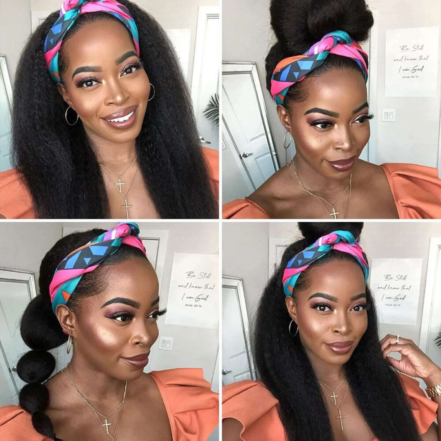 Synthetic Yaki Hair Kinky Straight Headband Wigs For Women Long Hine Made None Lace Front Wig