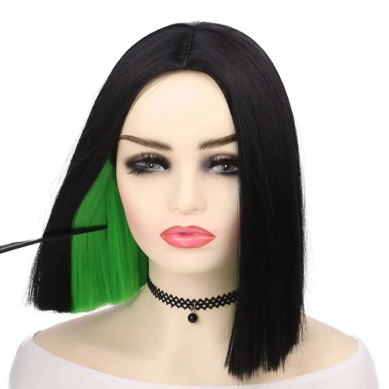 Wigs Synthetic Short Straight Wig Women Shoulder Length Green Red Pink Yellow Bob For Daily Party Use