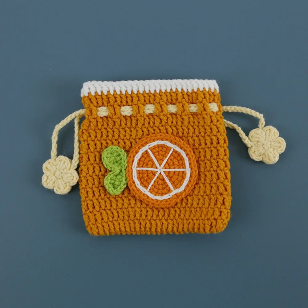 Sweet HandWoven Coin Bag Knitted Wool Crochet Mini Change Pocket Finished Children Cute Convenient 250227