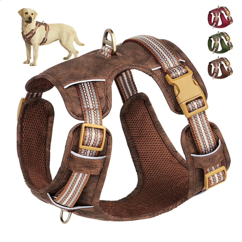 Waterproof PU Dog Harness Breathable Nylon Dog Harnesses Pet Training Walking Vest With Reflective Strip for Small Large Dogs 250224