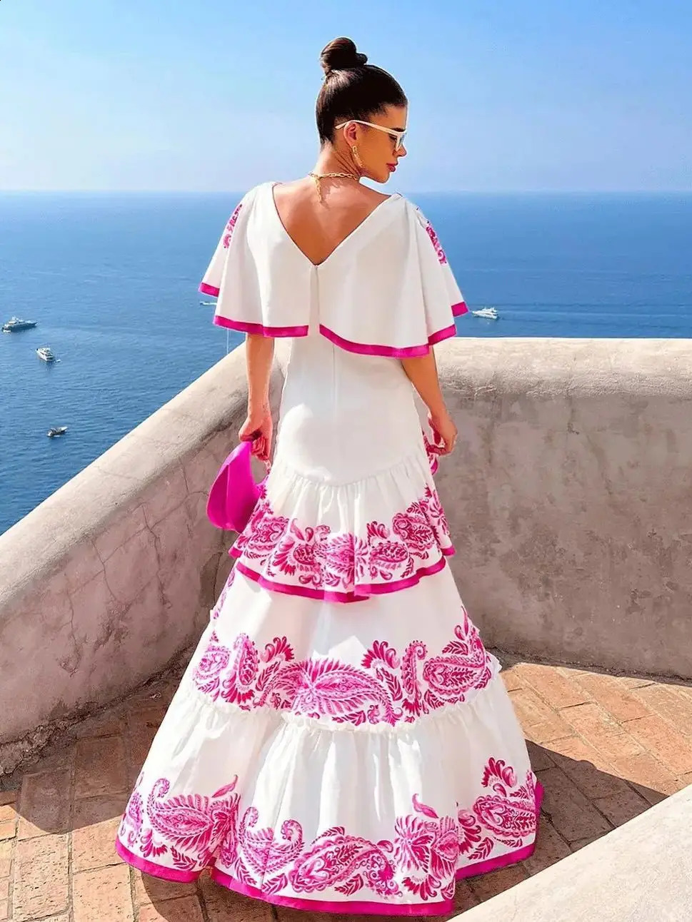 Shadow Cap Midi Dresses Women Cloak Sleeves Dress V Neck Halter Boho Summer Party Evening Female Dresses Summer Dress 250226
