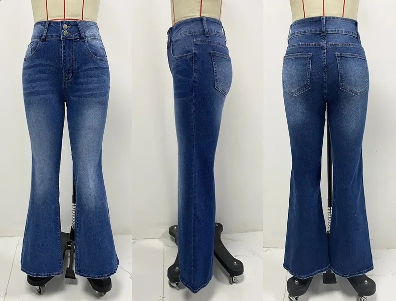 Jeans Flare Pants Womens Denim Long Pants Bodycon Casual Y2k Elegant Vintage Button Pocket Straight Trousers Zipper Streetwear 250225