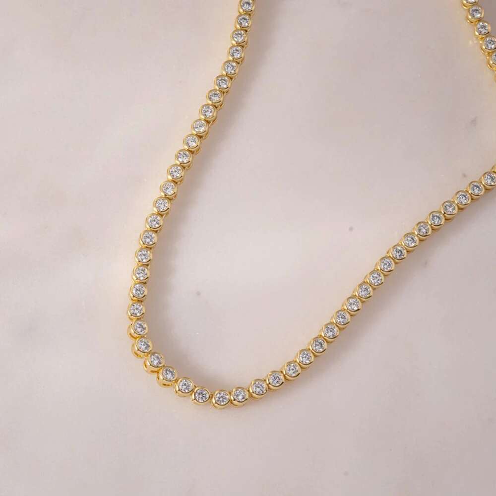 D Color 2/3mm Round Moissanite Tennis Necklace GRA Certified Sterg Sier Gold Plated Necklaces Party Wedding Jewelry