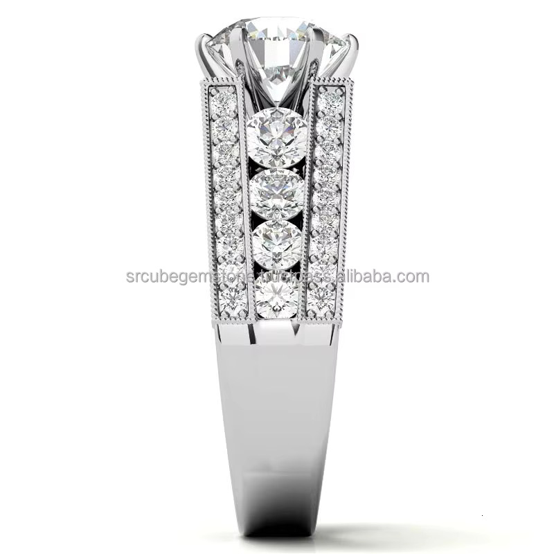Unique Moissanite Cathedral Engagement Ring with Milgrain Accents for Women Igi Certified Dia Fancy New Pattern