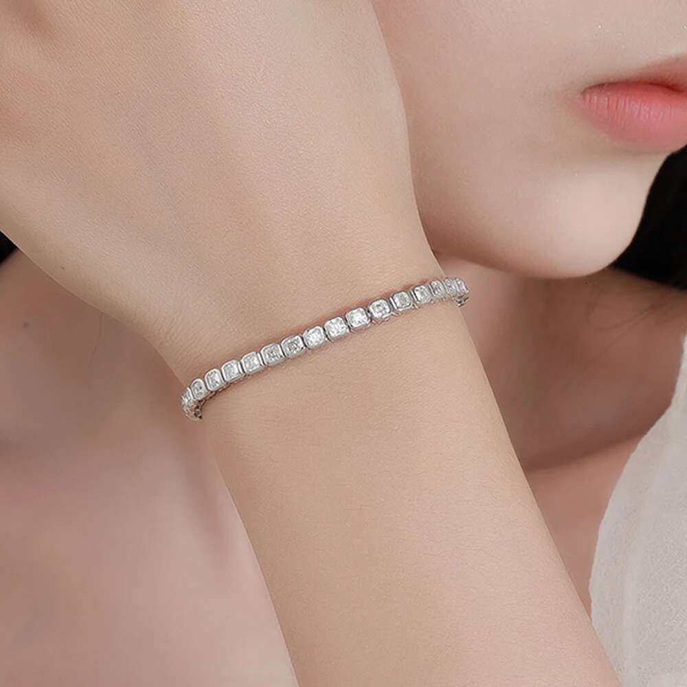 3x3mm Asscher Cut Full Moissanite Tennis for Women Men Sterg Sier Lab Dia GRA Certified Bracelet Jewelry