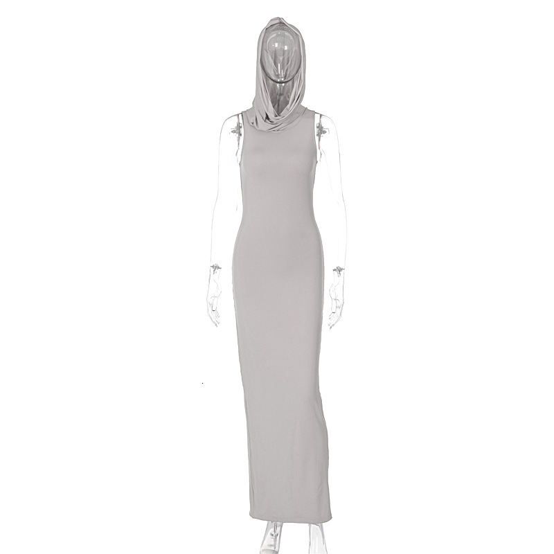 Wind Women's Clothing New4 Summer New Product Fashionable Solid Color Hooded Back Slit Sleeveless Dress