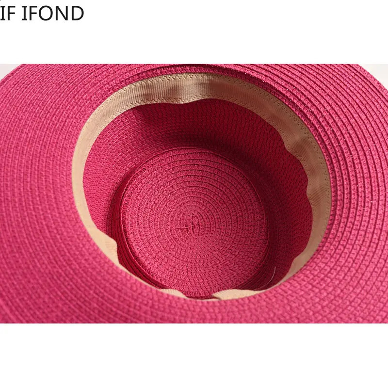 Summer Straw Sun Hats for Women Ladies Fashion Flat Brim Ribbon Beach Hat Travel Dress Cap chapeau femme 250227