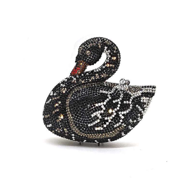 Funny Swan Crystal Clutches Women Evening Handbag Dias Ladies Bridal Wedding Party Purses Bag