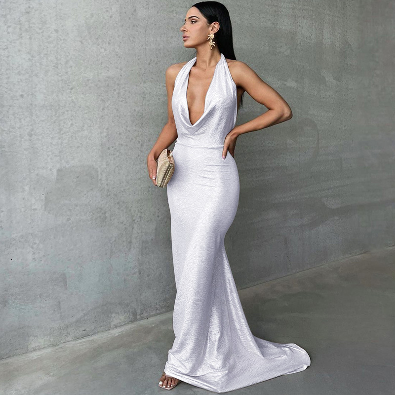 Women's Clothing New4 Summer New Product Fashionable Temperament Sexy Backless Pleated Neck Hanging Dress